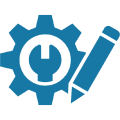 Gear and pencil icon on black background