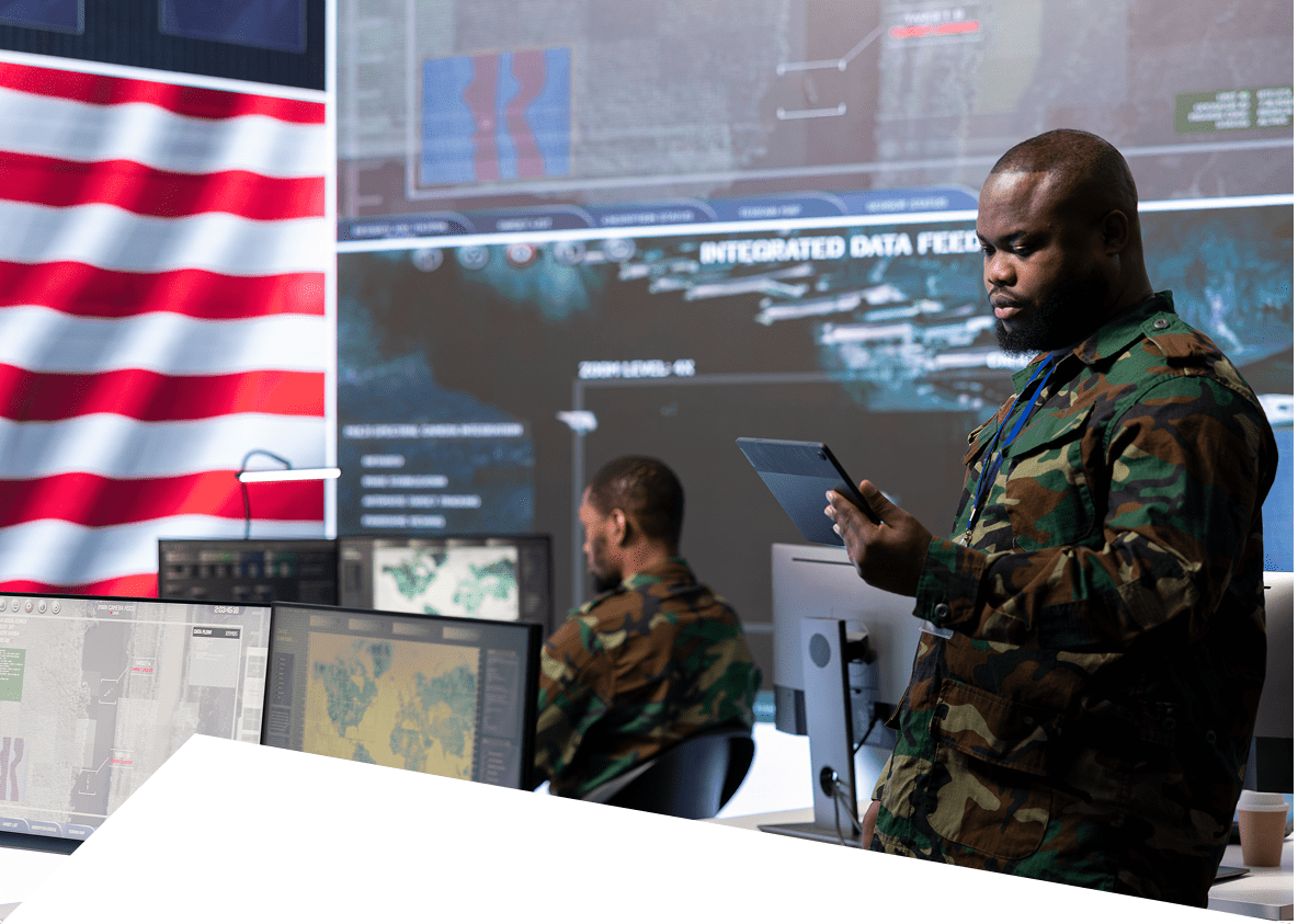 Military personnel in command center