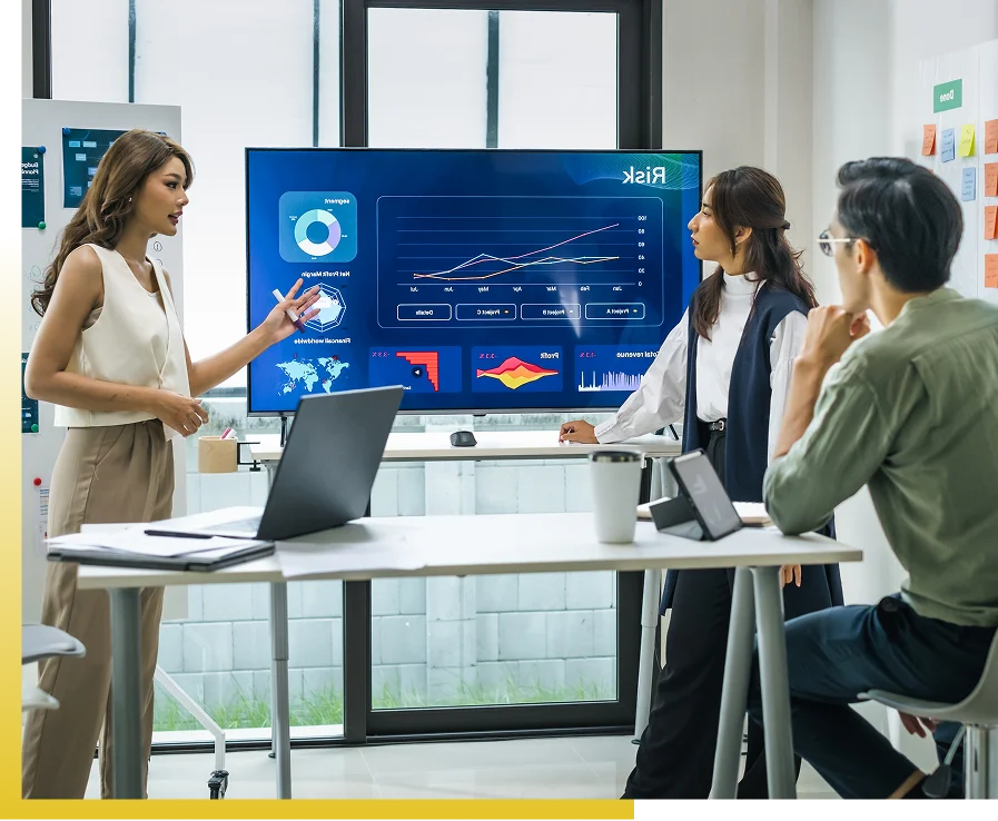 Business presentation with data charts